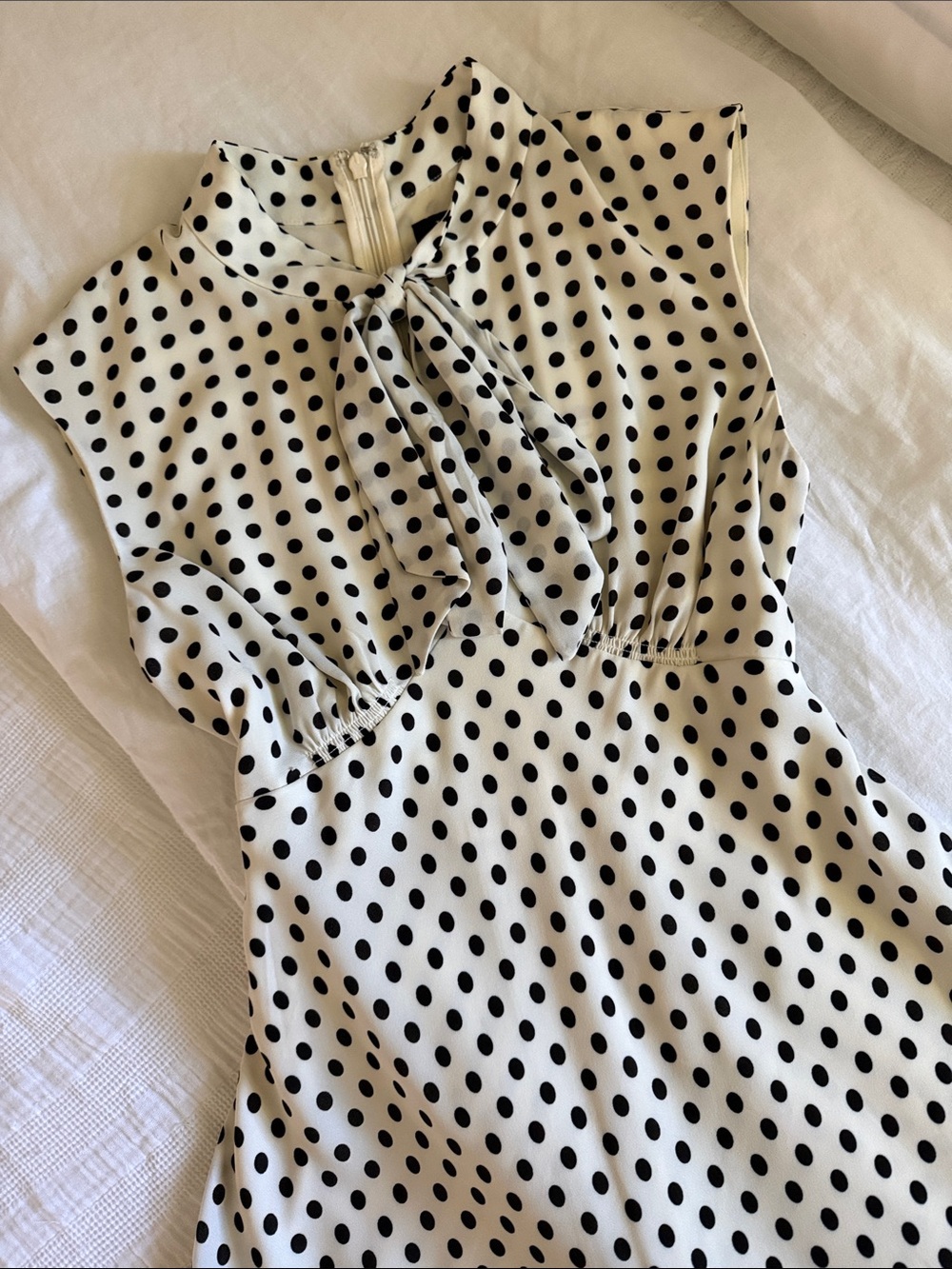 Ralph Lauren - Polka Dot Ivory Midi Dress with Neck Tie